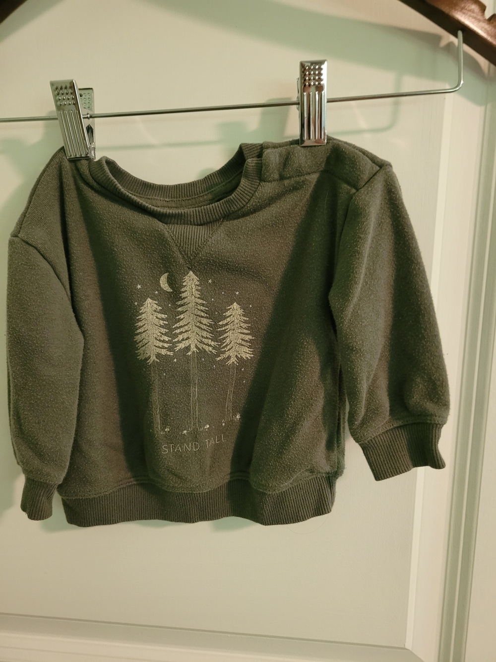 Olive Green Kids Graphic Sweatshirt with Tree Motif - 3mo